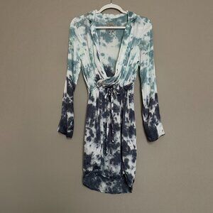 Cha Sor, Flowing, Tie Dye, Open Front, Cinch Waist, Shirt Dress.